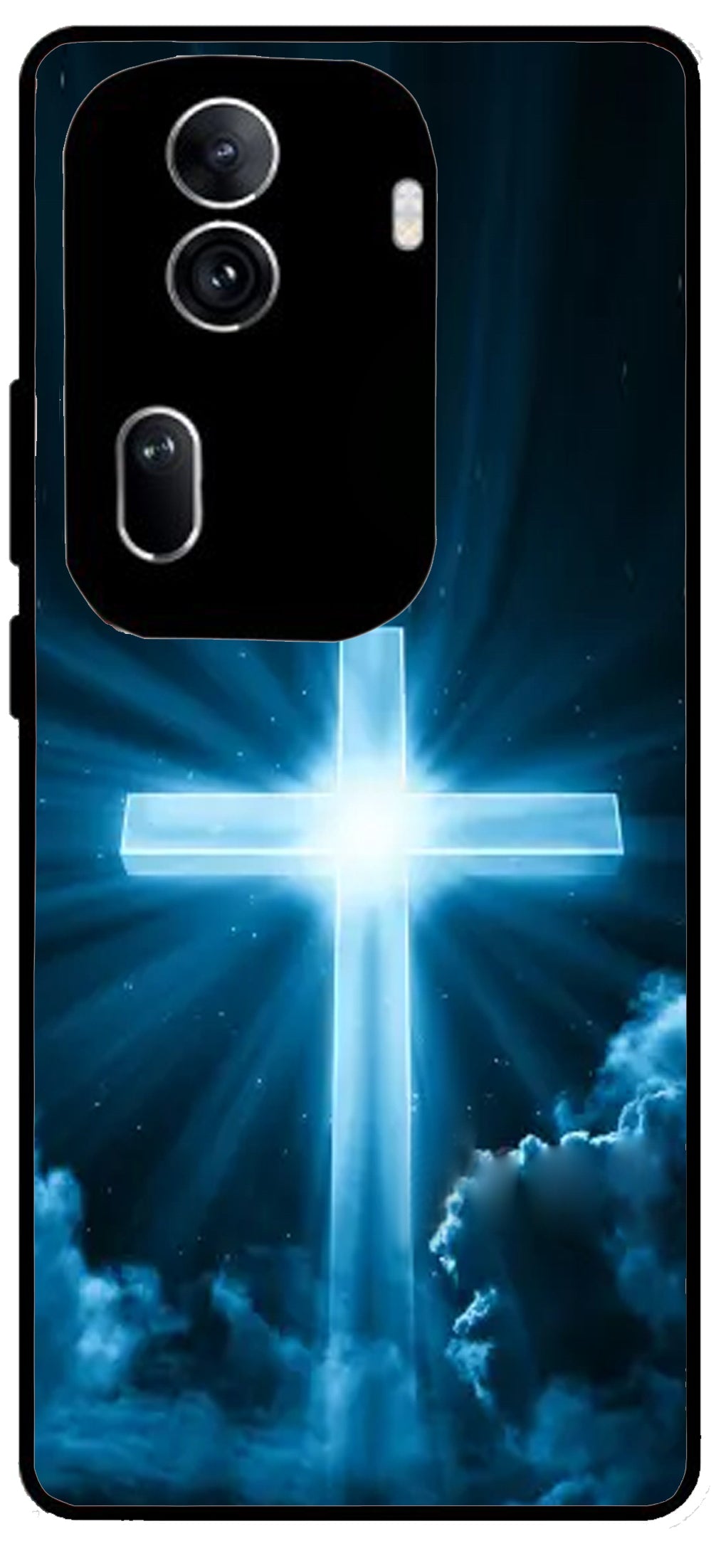 Christian Cross Symbol Unbreakable Metal Back Case Mobile Cover with 4 Side Protection and Soft TPU Sides for Oppo Reno 11 pro