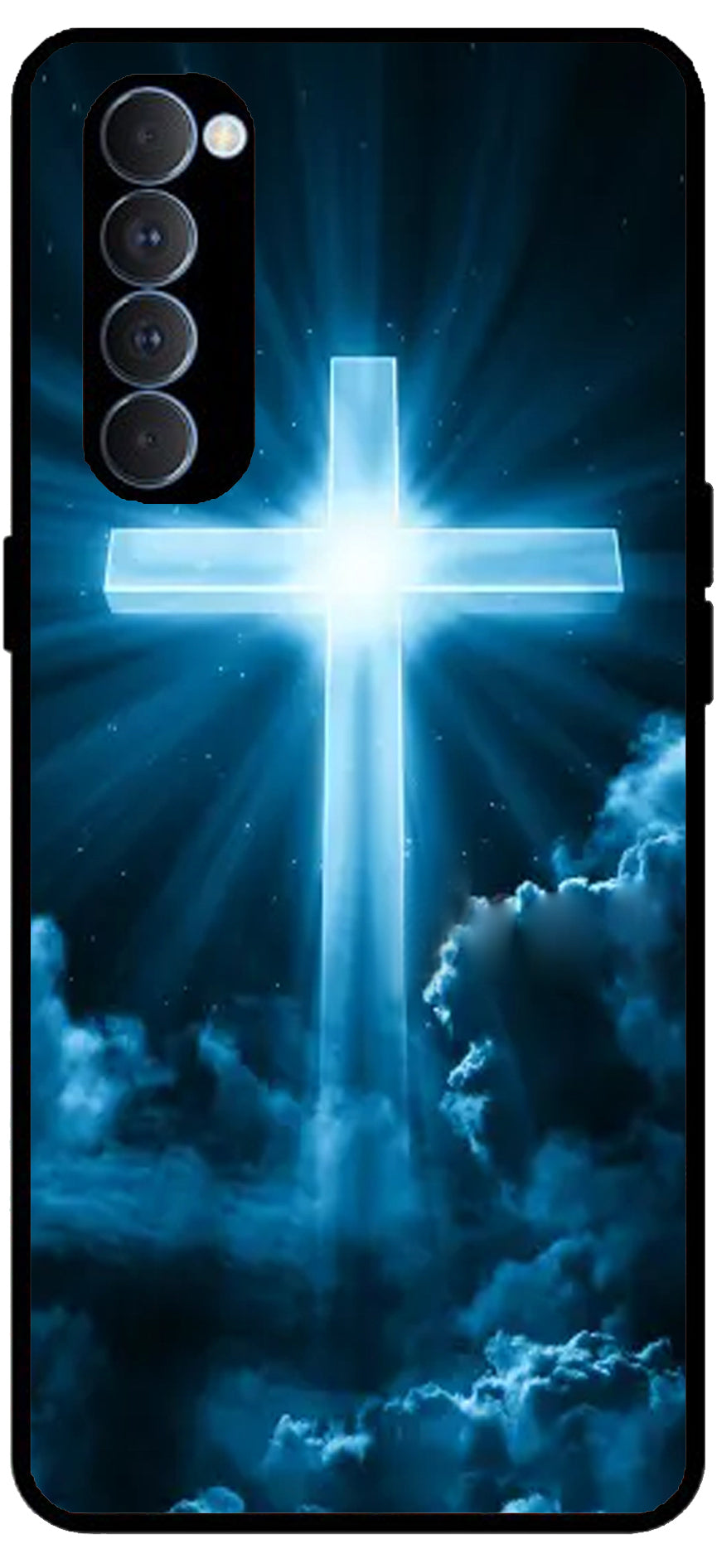 Christian Cross Symbol Unbreakable Metal Back Case Mobile Cover with 4 Side Protection and Soft TPU Sides for RENO4 PRO