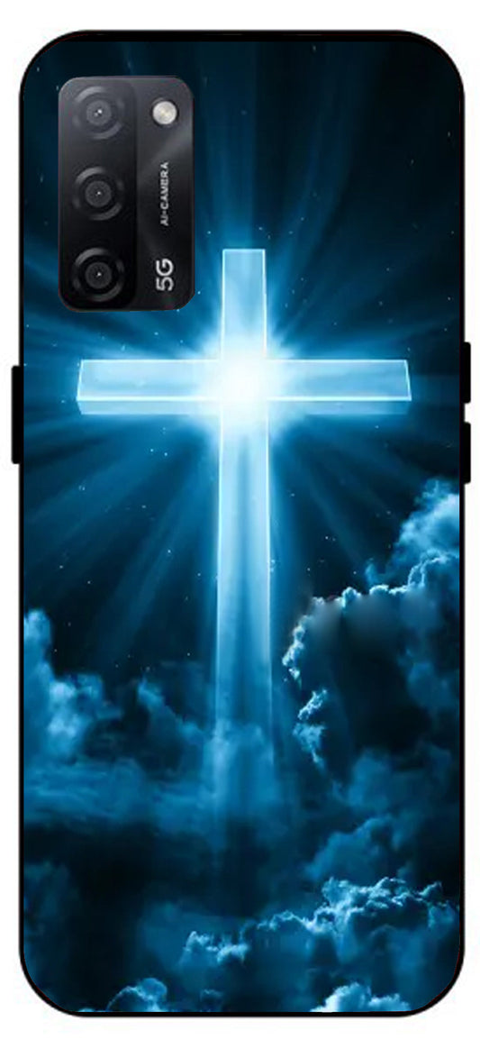 Christian Cross Symbol Unbreakable Metal Back Case Mobile Cover with 4 Side Protection and Soft TPU Sides for Oppo A53s 5G