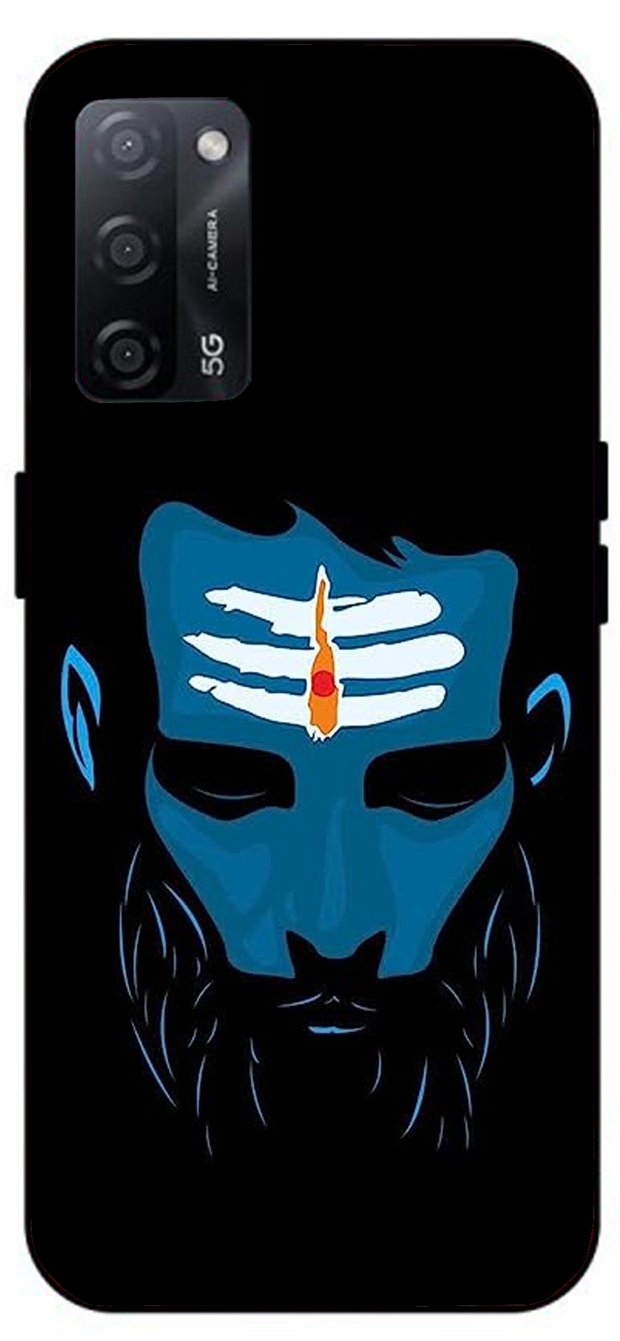 Mahadev Bhakt Unbreakable Metal Back Case Mobile Cover with 4 Side Protection and Soft TPU Sides for Oppo A53s 5G