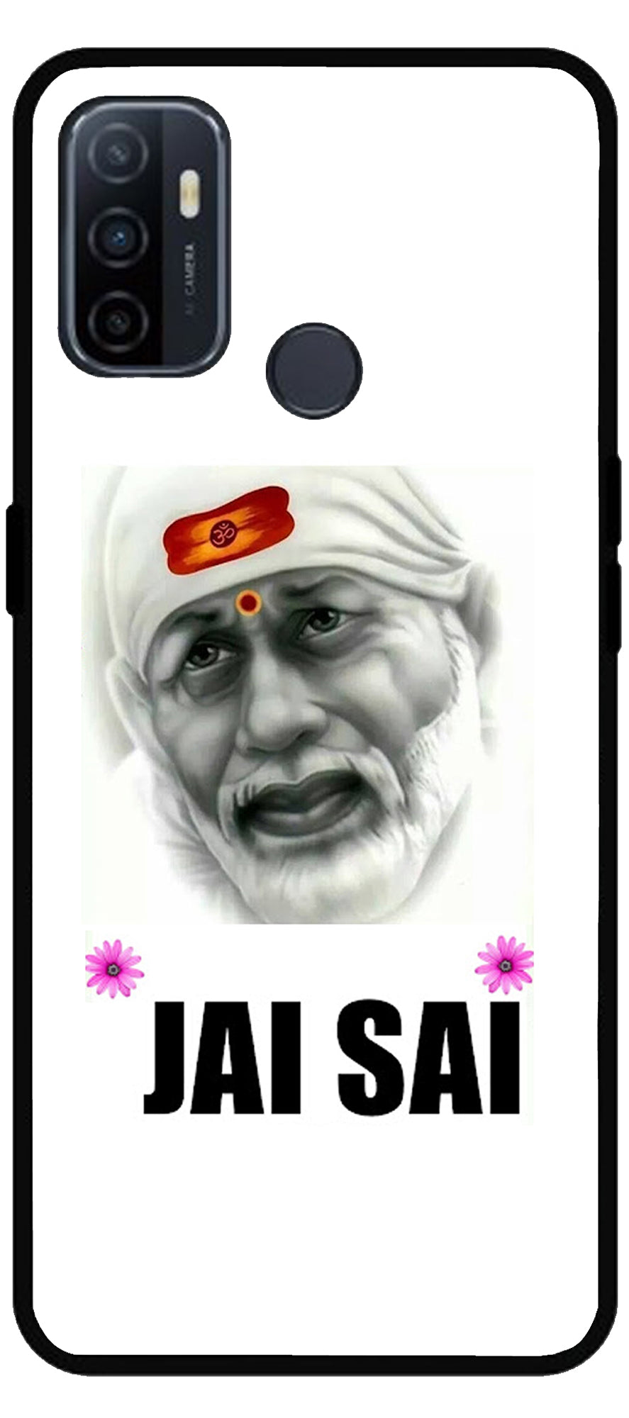 Jai Sai Baba Design Unbreakable Metal Back Case Mobile Cover with 4 Side Protection and Soft TPU Sides for Oppo A53