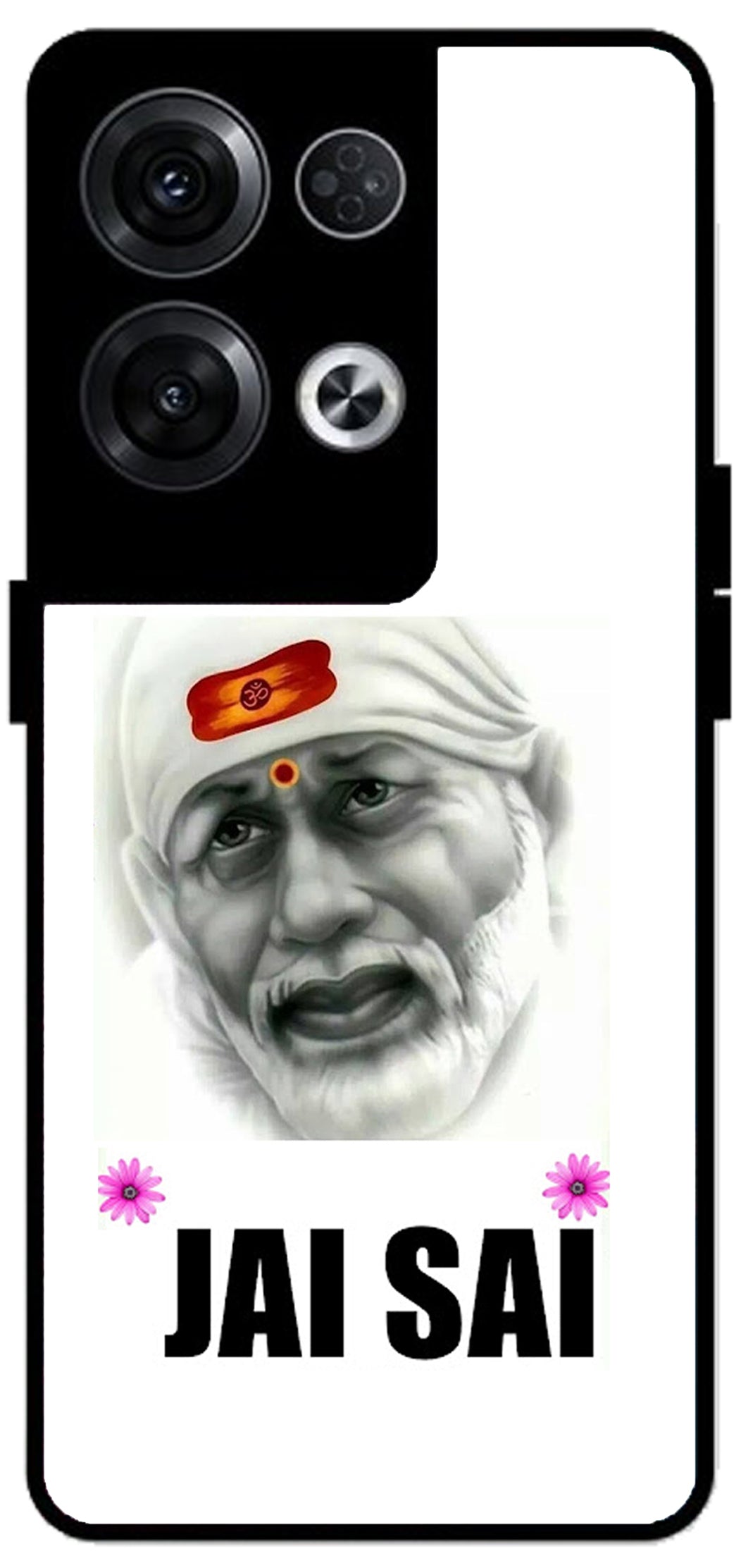 Jai Sai Baba Design Unbreakable Metal Back Case Mobile Cover with 4 Side Protection and Soft TPU Sides for Oppo Reno 8 Pro 5G 2D