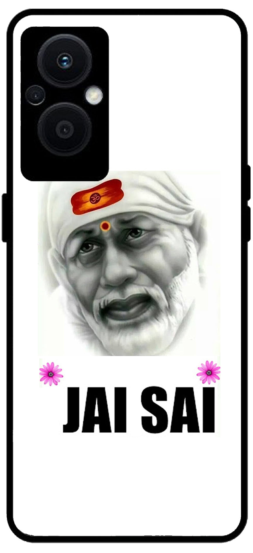 Jai Sai Baba Design Unbreakable Metal Back Case Mobile Cover with 4 Side Protection and Soft TPU Sides for OPPO F21 PRO 5G