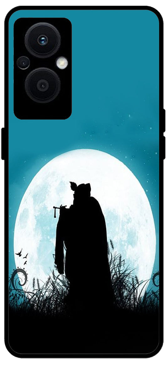 Lord Krishna Radha Black Art Unbreakable Metal Back Case Mobile Cover with 4 Side Protection and Soft TPU Sides for OPPO F21 PRO 5G