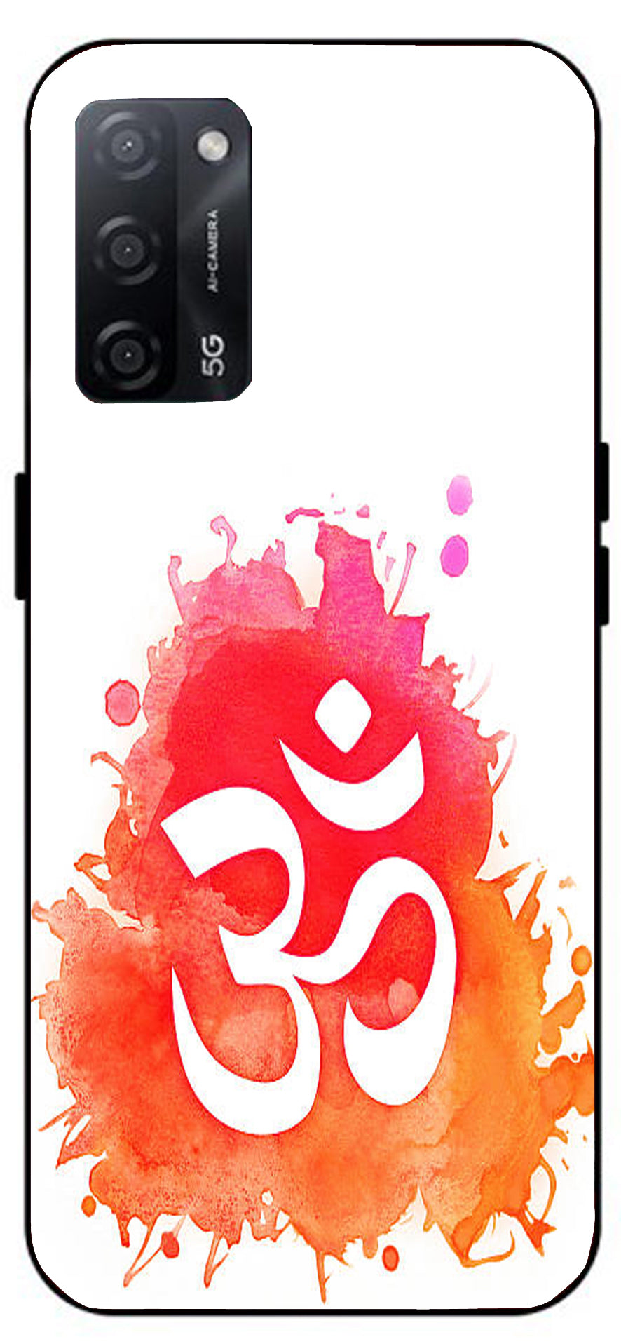 Om Colourful Symbol Unbreakable Metal Back Case Mobile Cover with 4 Side Protection and Soft TPU Sides for Oppo A53s 5G