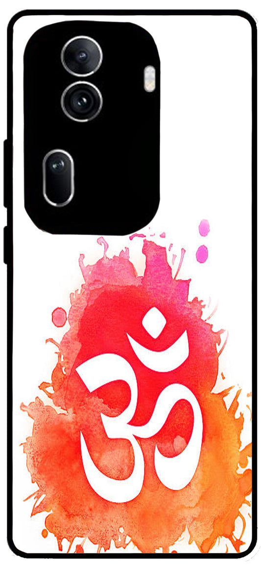 Om Colourful Symbol Unbreakable Metal Back Case Mobile Cover with 4 Side Protection and Soft TPU Sides for Oppo Reno 11 pro