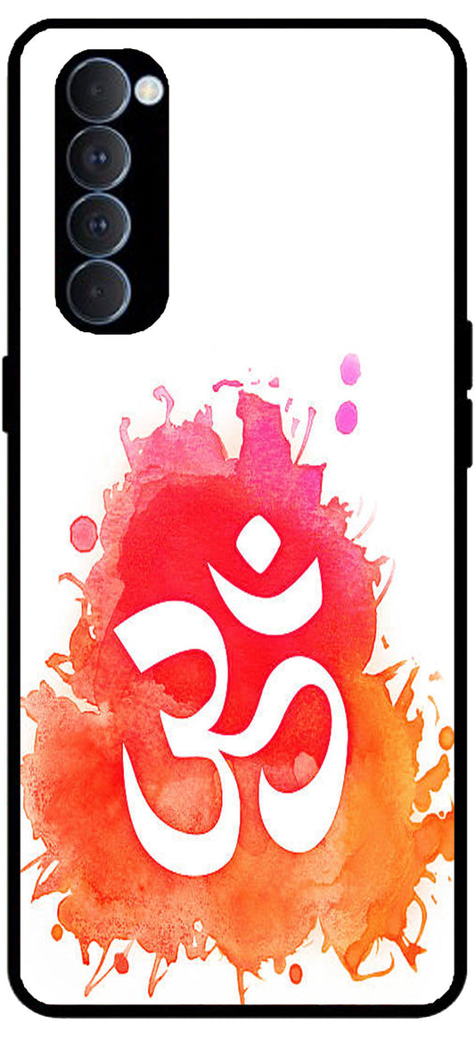 Om Colourful Symbol Unbreakable Metal Back Case Mobile Cover with 4 Side Protection and Soft TPU Sides for Oppo Reno pro