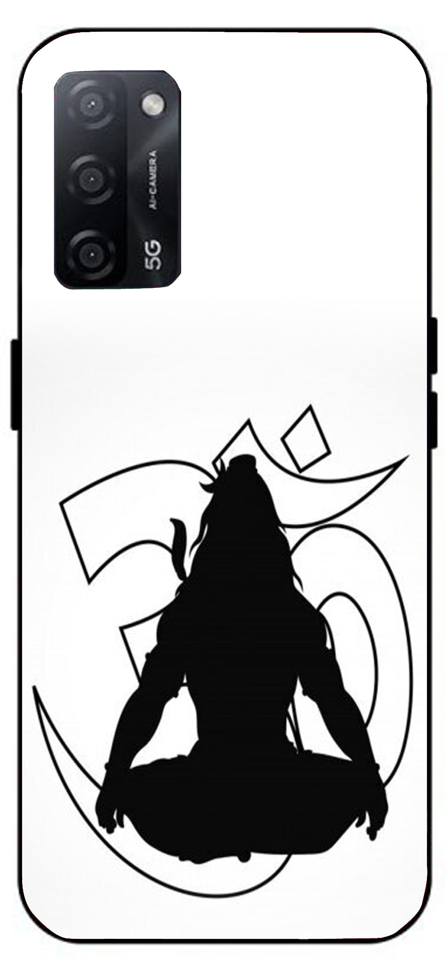 Lord Shiva Unbreakable Metal Back Case Mobile Cover with 4 Side Protection and Soft TPU Sides for Oppo A53s 5G