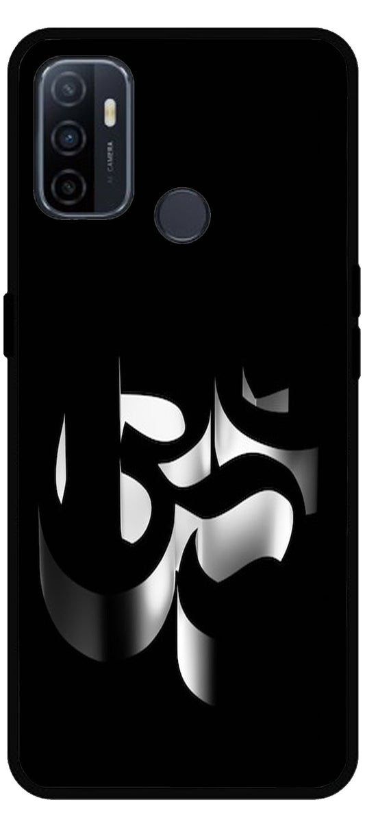 Om Black Symbol Unbreakable Metal Back Case Mobile Cover with 4 Side Protection and Soft TPU Sides for Oppo A53