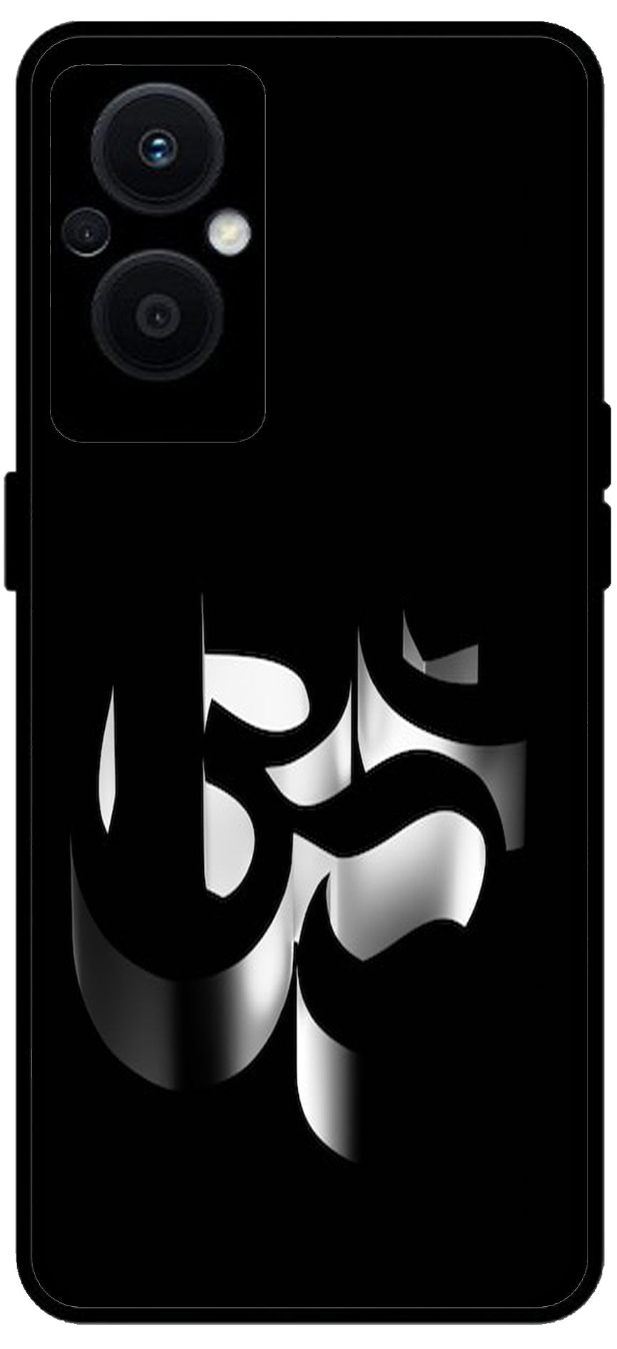 Om Black Symbol Unbreakable Metal Back Case Mobile Cover with 4 Side Protection and Soft TPU Sides for OPPO F21 PRO 5G