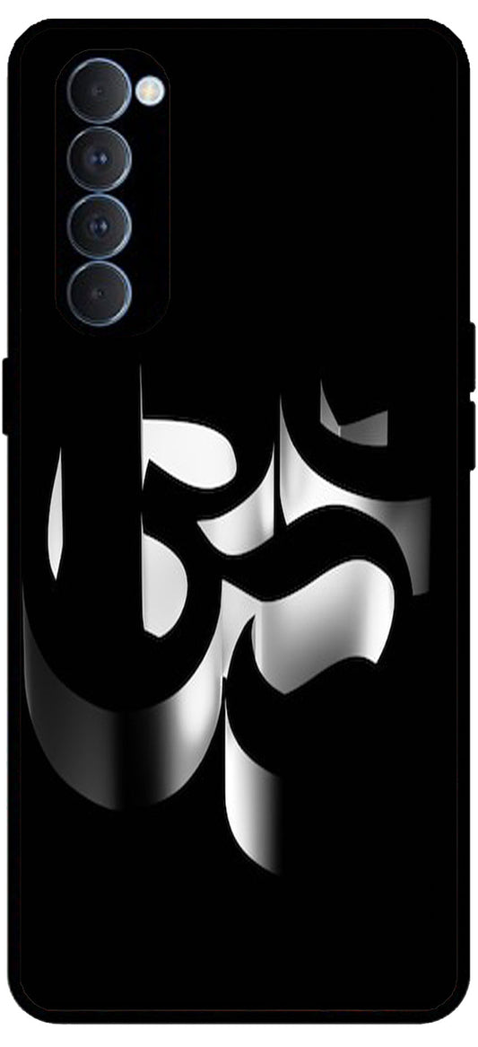 Om Black Symbol Unbreakable Metal Back Case Mobile Cover with 4 Side Protection and Soft TPU Sides for RENO4 PRO