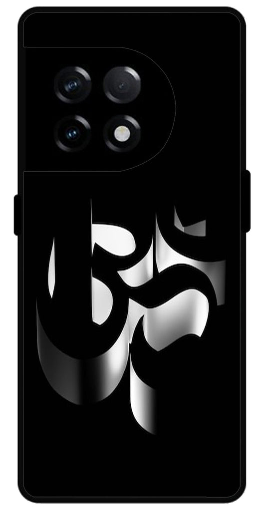 Om Black Symbol Unbreakable Metal Back Case Mobile Cover with 4 Side Protection and Soft TPU Sides for OnePlus 11R