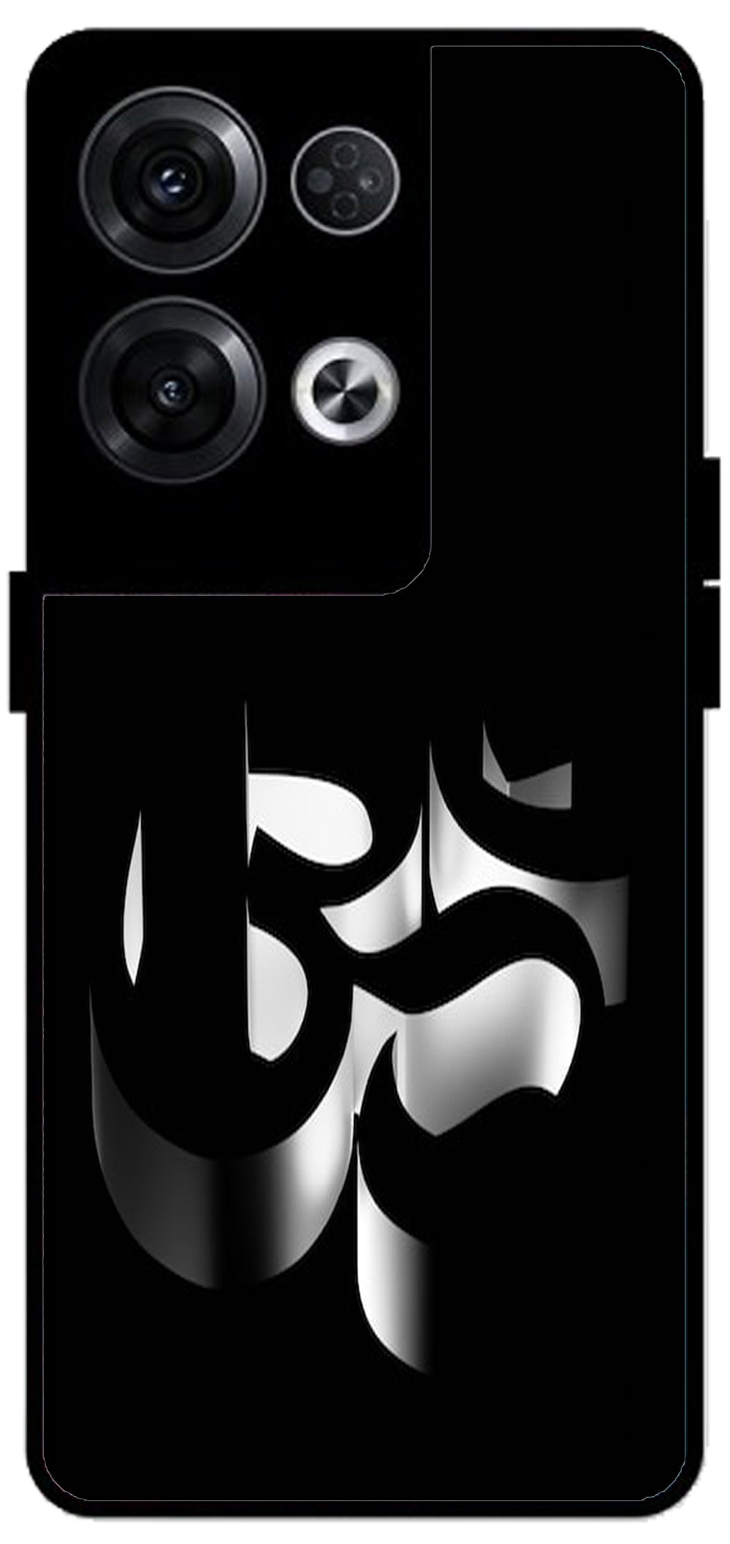 Om Black Symbol Unbreakable Metal Back Case Mobile Cover with 4 Side Protection and Soft TPU Sides for Oppo Reno 8 Pro 5G 2D