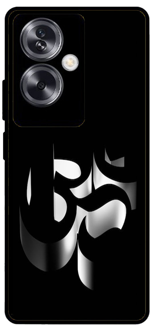 Om Black Symbol Unbreakable Metal Back Case Mobile Cover with 4 Side Protection and Soft TPU Sides for Oppo A79 NEW