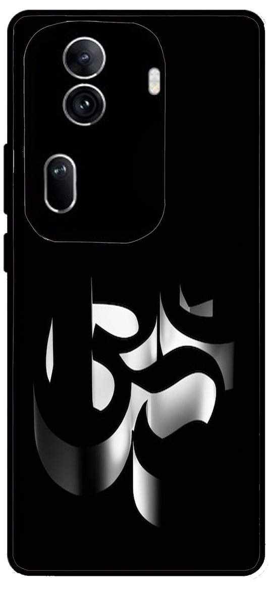 Om Black Symbol Unbreakable Metal Back Case Mobile Cover with 4 Side Protection and Soft TPU Sides for Oppo Reno 11 pro