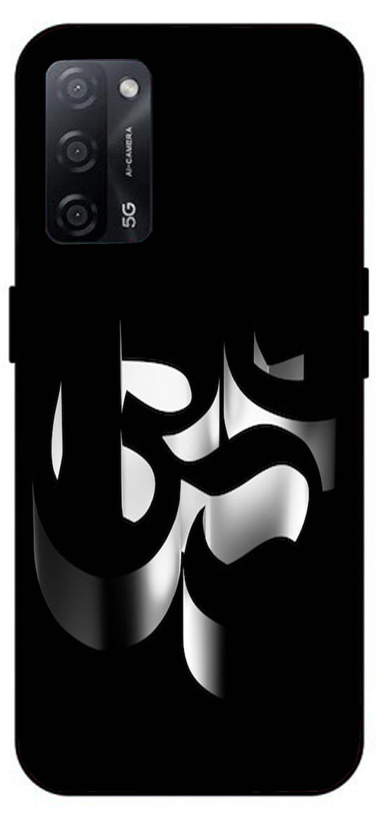 Om Black Symbol Unbreakable Metal Back Case Mobile Cover with 4 Side Protection and Soft TPU Sides for Oppo A53s 5G