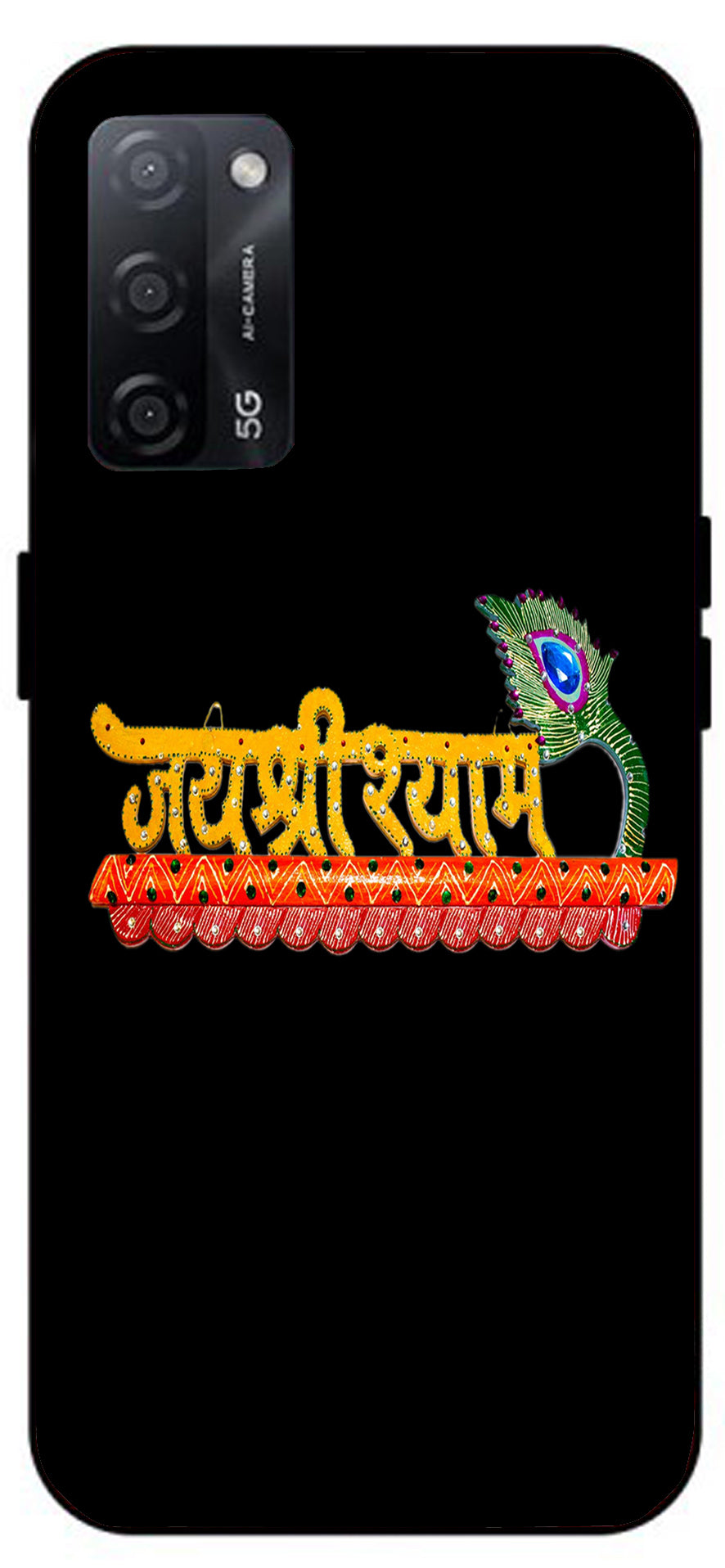 Jai Shree Shyam Unbreakable Metal Back Case Mobile Cover with 4 Side Protection and Soft TPU Sides for Oppo A53s 5G