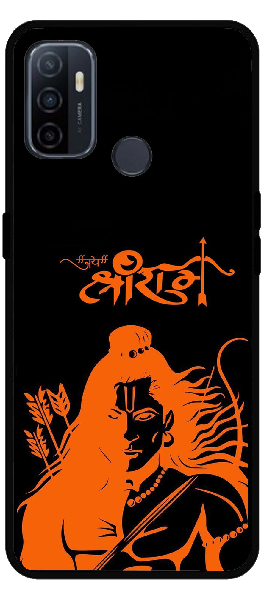 Jai Shree Ram Unbreakable Metal Back Case Mobile Cover with 4 Side Protection and Soft TPU Sides for Oppo A53