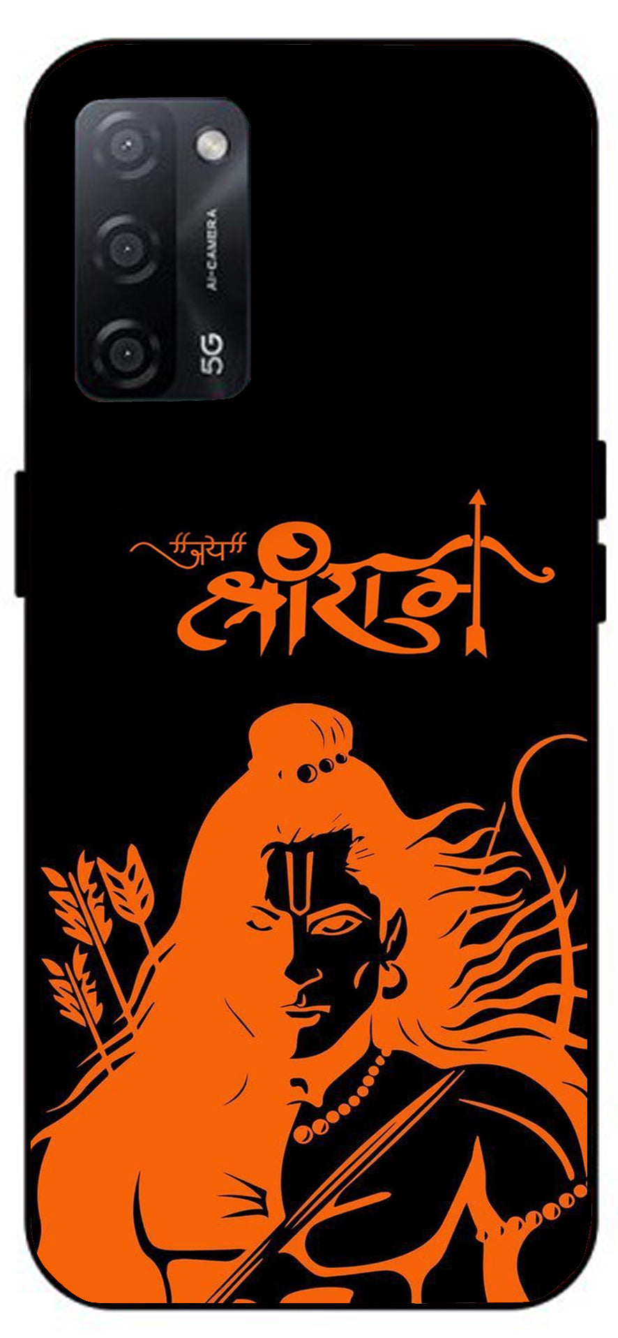 Jai Shree Ram Unbreakable Metal Back Case Mobile Cover with 4 Side Protection and Soft TPU Sides for Oppo A53s 5G