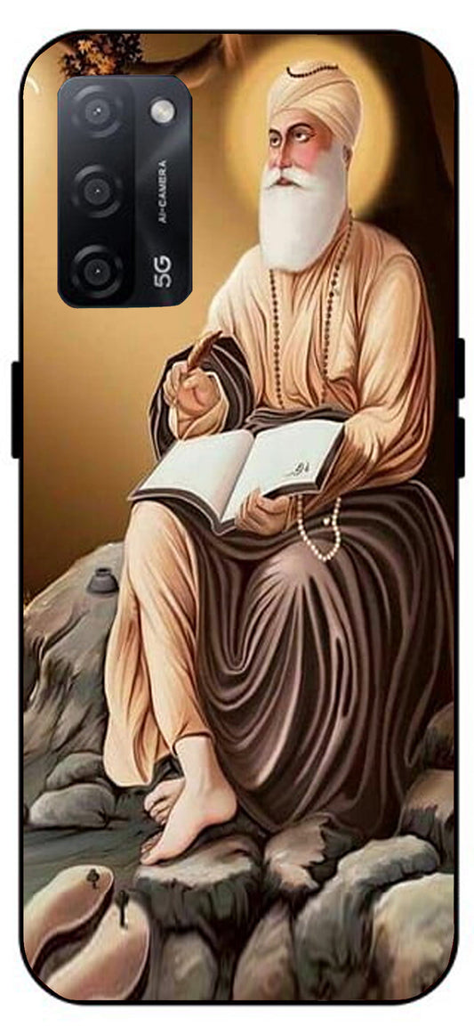 Guru Nanak Dev Ji Sitting Under Tree Unbreakable Metal Back Case Mobile Cover with 4 Side Protection and Soft TPU Sides for Oppo A53s 5G