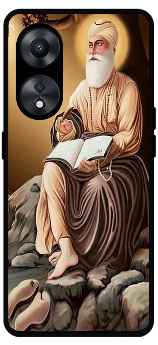 Guru Nanak Dev Ji Sitting Under Tree Unbreakable Metal Back Case Mobile Cover with 4 Side Protection and Soft TPU Sides for Oppo a78 5g