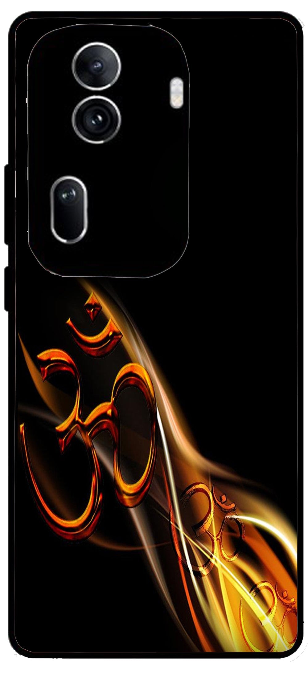 Om Symbol Golden Unbreakable Metal Back Case Mobile Cover with 4 Side Protection and Soft TPU Sides for Oppo Reno 11 pro