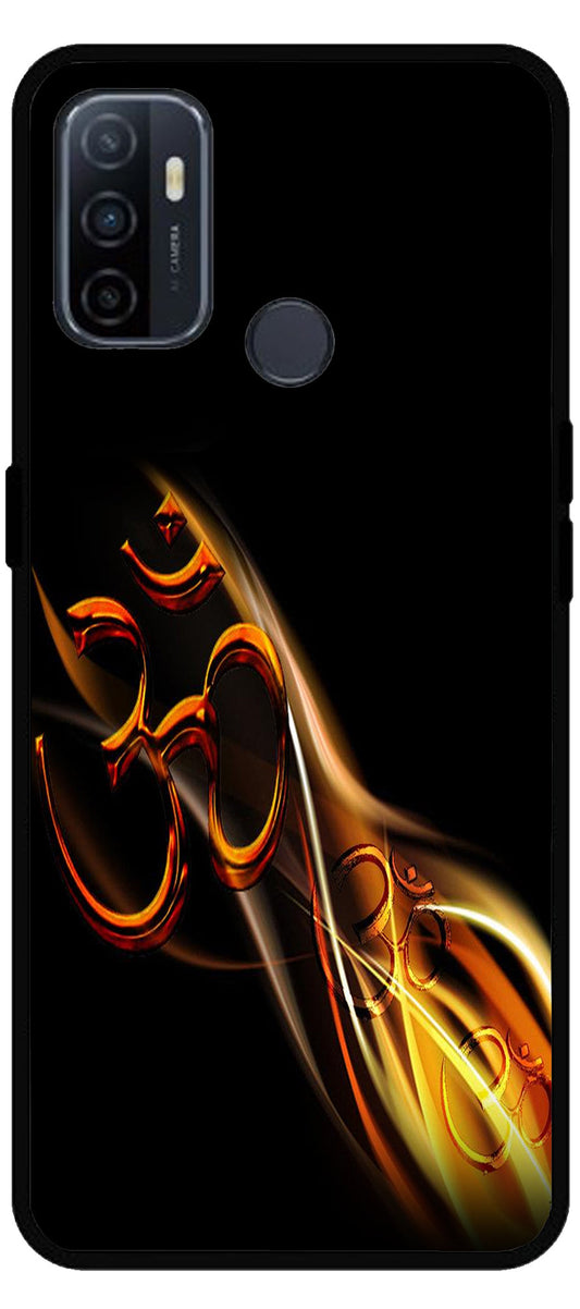 Om Symbol Golden Unbreakable Metal Back Case Mobile Cover with 4 Side Protection and Soft TPU Sides for Oppo A53