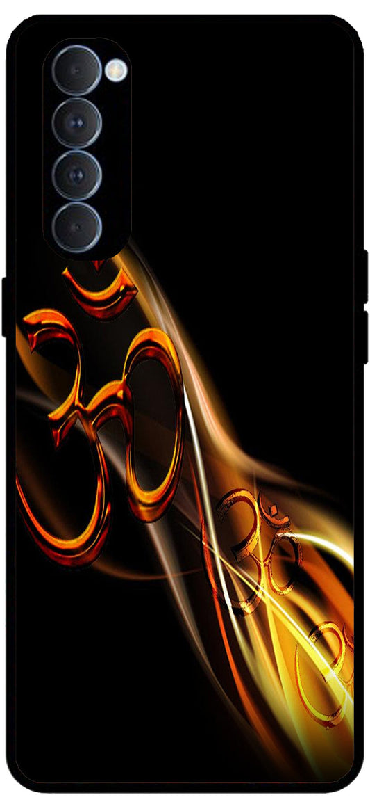 Om Symbol Golden Unbreakable Metal Back Case Mobile Cover with 4 Side Protection and Soft TPU Sides for RENO4 PRO