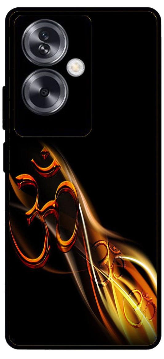 Om Symbol Golden Unbreakable Metal Back Case Mobile Cover with 4 Side Protection and Soft TPU Sides for Oppo A79 NEW