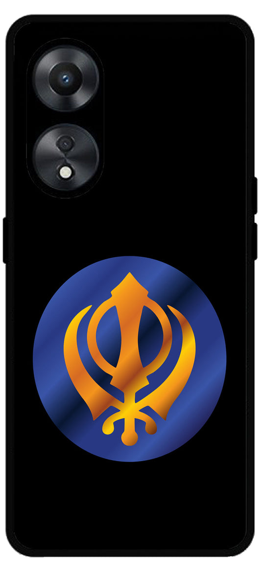 Sikh Symbol Khanda Unbreakable Metal Back Case Mobile Cover with 4 Side Protection and Soft TPU Sides for Oppo a78 5g