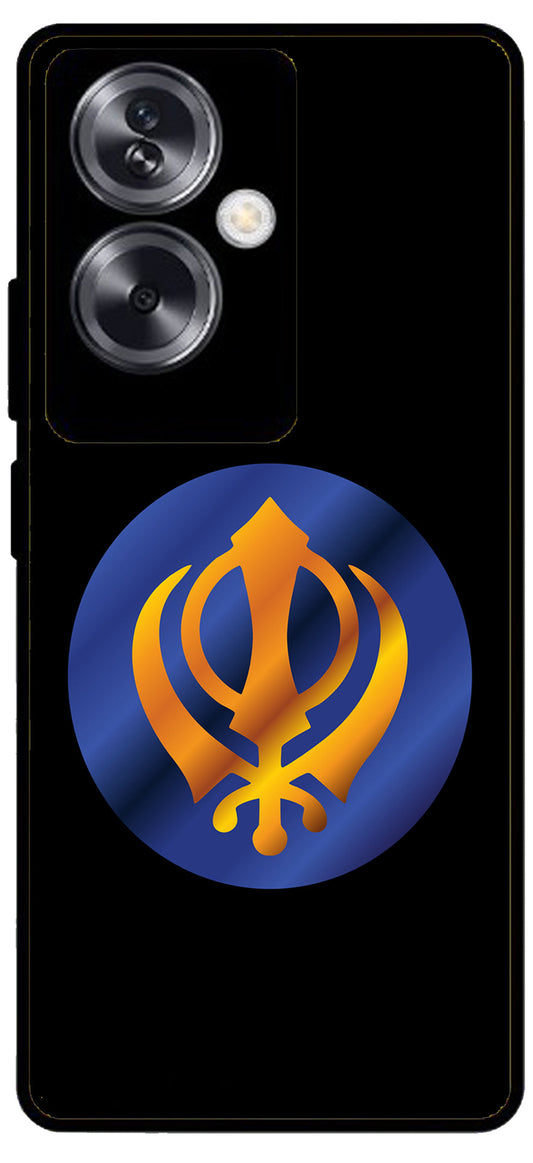 Sikh Symbol Khanda Unbreakable Metal Back Case Mobile Cover with 4 Side Protection and Soft TPU Sides for Oppo A79 NEW