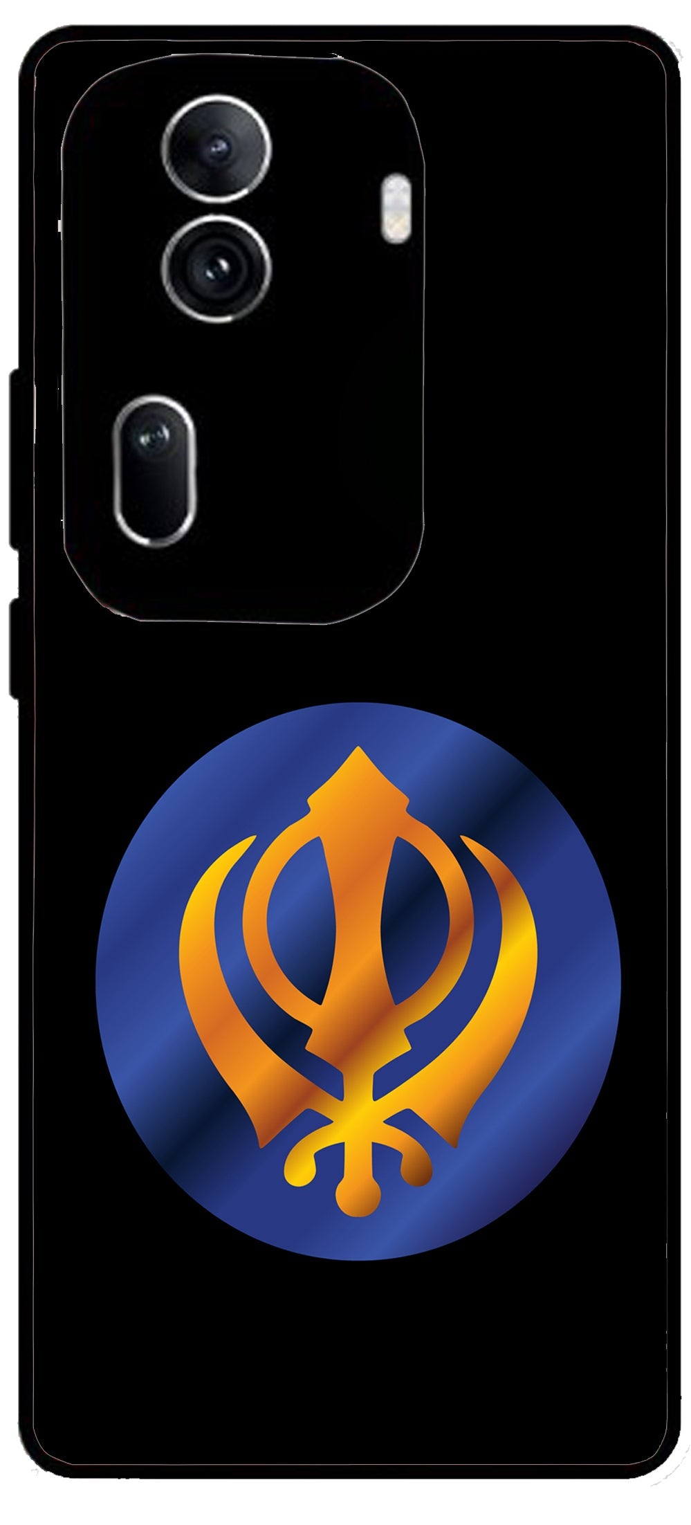 Sikh Symbol Khanda Unbreakable Metal Back Case Mobile Cover with 4 Side Protection and Soft TPU Sides for Oppo Reno 11 pro