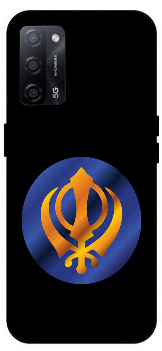 Sikh Symbol Khanda Unbreakable Metal Back Case Mobile Cover with 4 Side Protection and Soft TPU Sides for Oppo A53s 5G