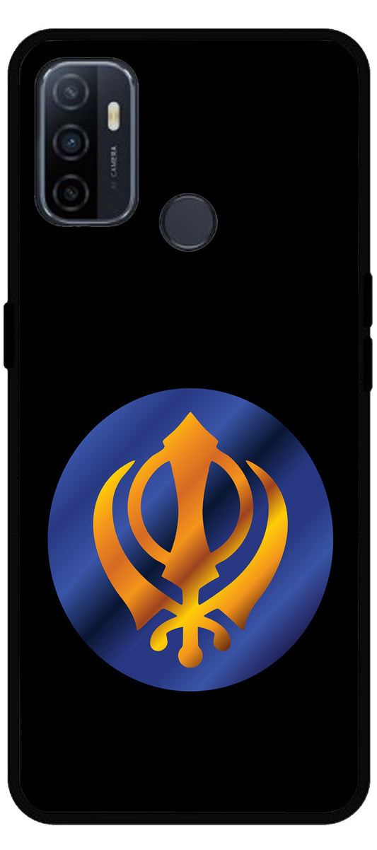 Sikh Symbol Khanda Unbreakable Metal Back Case Mobile Cover with 4 Side Protection and Soft TPU Sides for Oppo A53