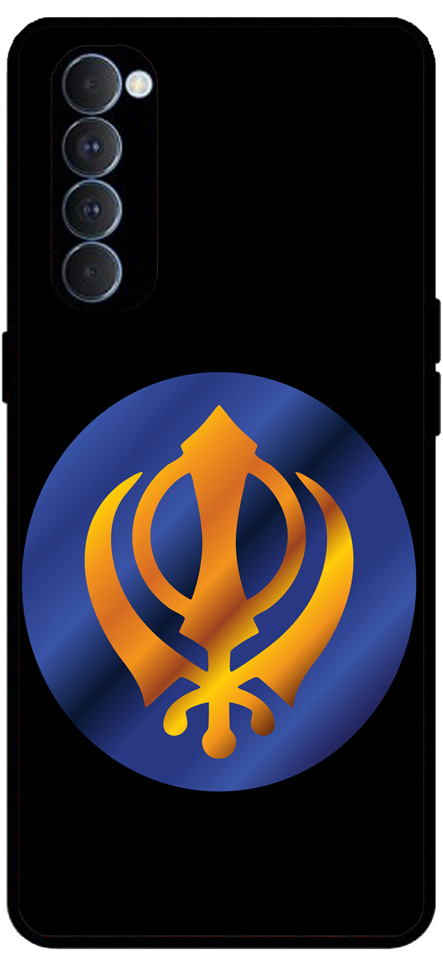 Sikh Symbol Khanda Unbreakable Metal Back Case Mobile Cover with 4 Side Protection and Soft TPU Sides for Oppo Reno pro