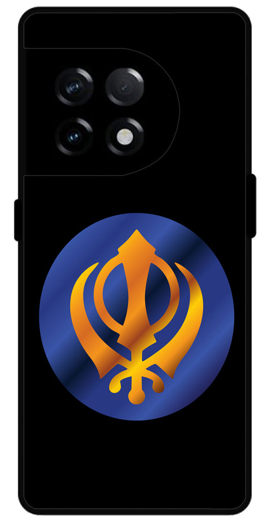 Sikh Symbol Khanda Unbreakable Metal Back Case Mobile Cover with 4 Side Protection and Soft TPU Sides for OnePlus 11R