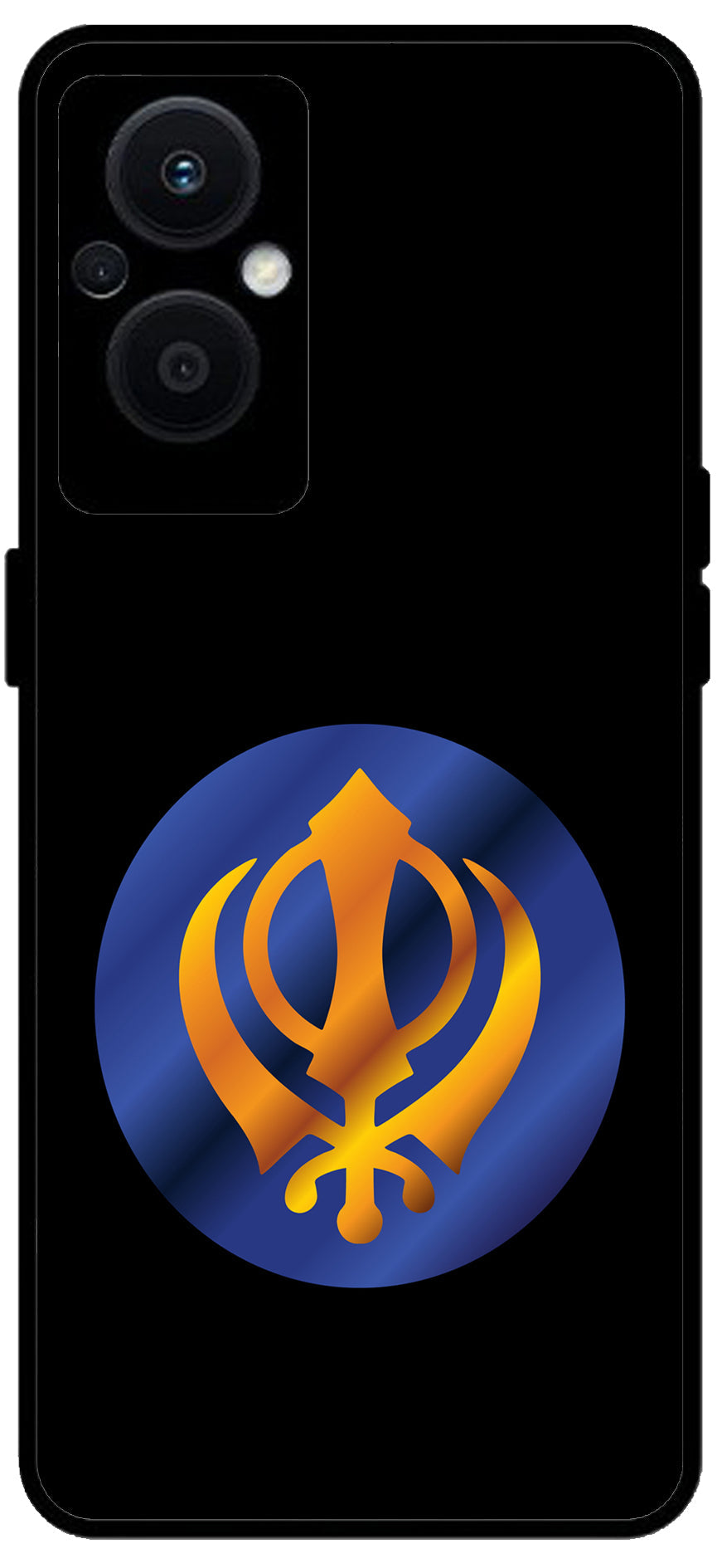 Sikh Symbol Khanda Unbreakable Metal Back Case Mobile Cover with 4 Side Protection and Soft TPU Sides for OPPO F21 PRO 5G