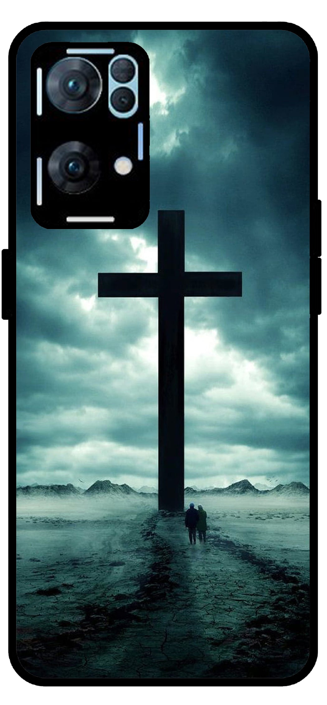 Jesus Cross Symbol Unbreakable Metal Back Case Mobile Cover with 4 Side Protection and Soft TPU Sides for Oppo Reno 7 Pro 5G