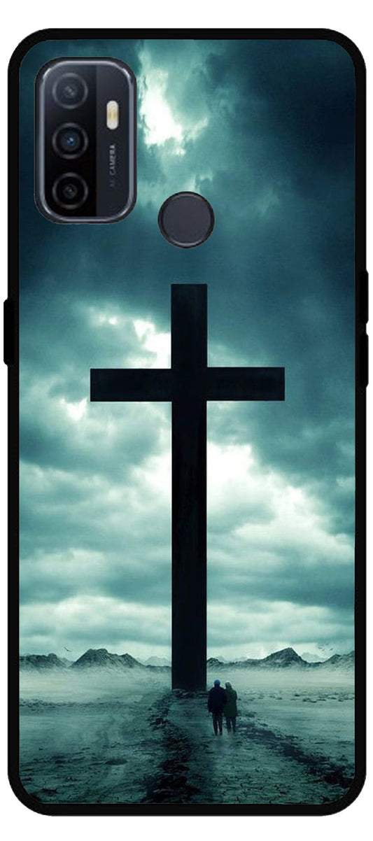 Jesus Cross Symbol Unbreakable Metal Back Case Mobile Cover with 4 Side Protection and Soft TPU Sides for Oppo A53