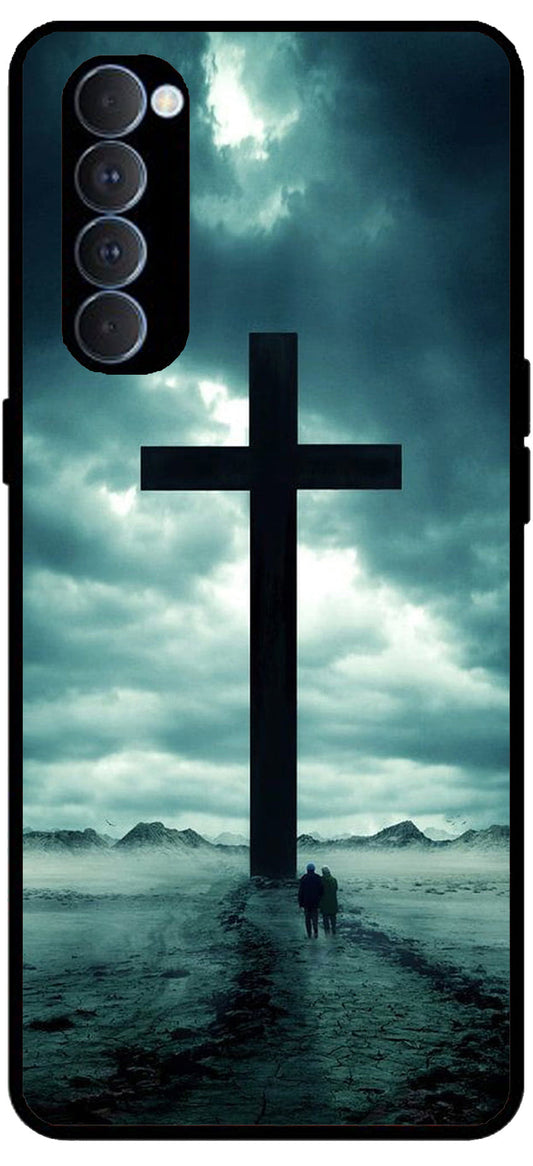 Jesus Cross Symbol Unbreakable Metal Back Case Mobile Cover with 4 Side Protection and Soft TPU Sides for Oppo Reno pro