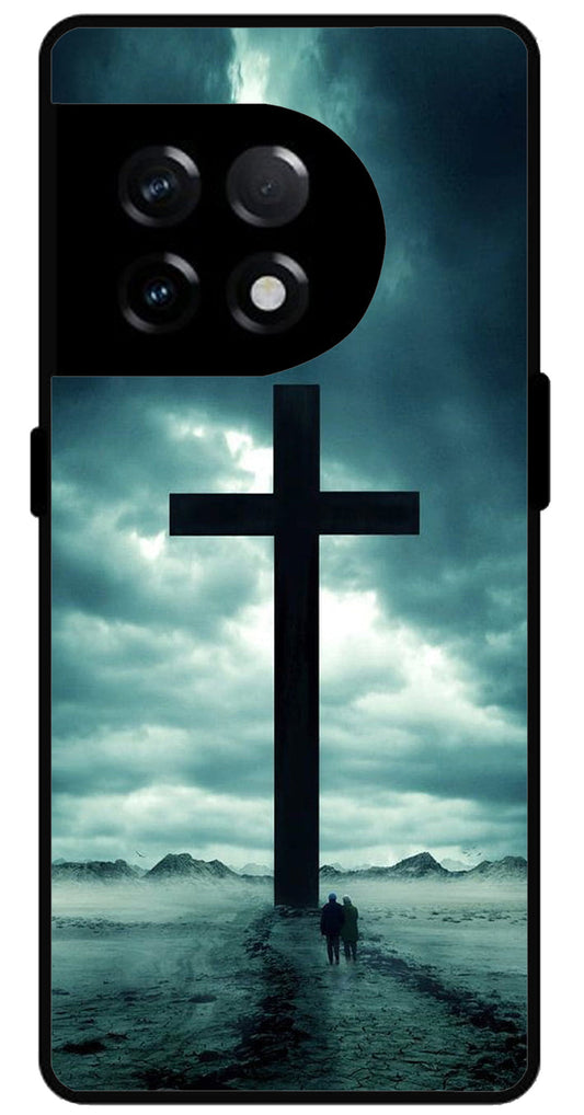 Jesus Cross Symbol Unbreakable Metal Back Case Mobile Cover with 4 Side Protection and Soft TPU Sides for OnePlus 11R