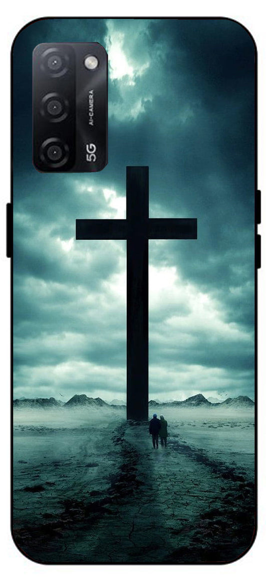 Jesus Cross Symbol Unbreakable Metal Back Case Mobile Cover with 4 Side Protection and Soft TPU Sides for Oppo A53s 5G