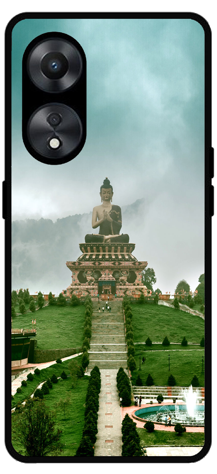 Lord Buddha Temple Printed Unbreakable Metal Back Case Mobile Cover with 4 Side Protection and Soft TPU Sides for Oppo a78 5g