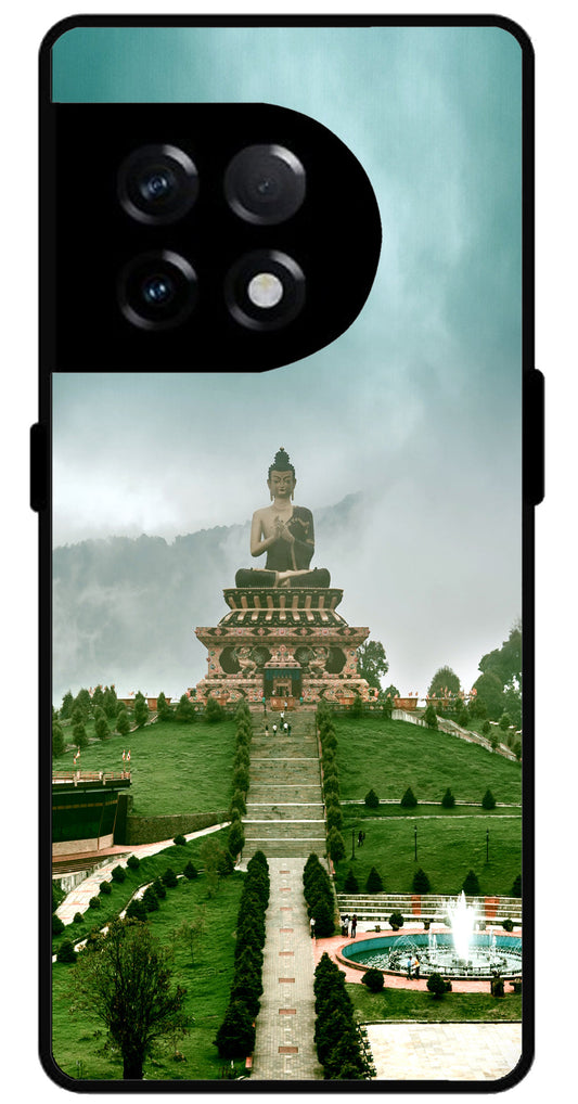 Lord Buddha Temple Printed Unbreakable Metal Back Case Mobile Cover with 4 Side Protection and Soft TPU Sides for OnePlus 11R