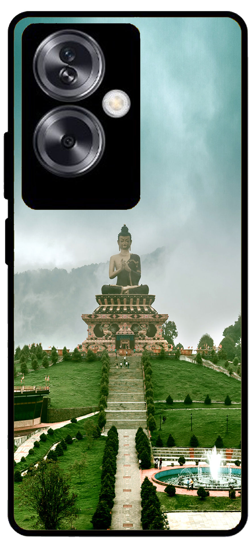 Lord Buddha Temple Printed Unbreakable Metal Back Case Mobile Cover with 4 Side Protection and Soft TPU Sides for Oppo A79 NEW