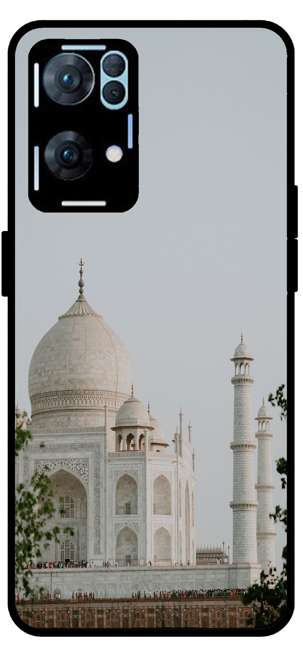 Taj Mahal Printed Unbreakable Metal Back Case Mobile Cover with 4 Side Protection and Soft TPU Sides for Oppo Reno 7 Pro 5G