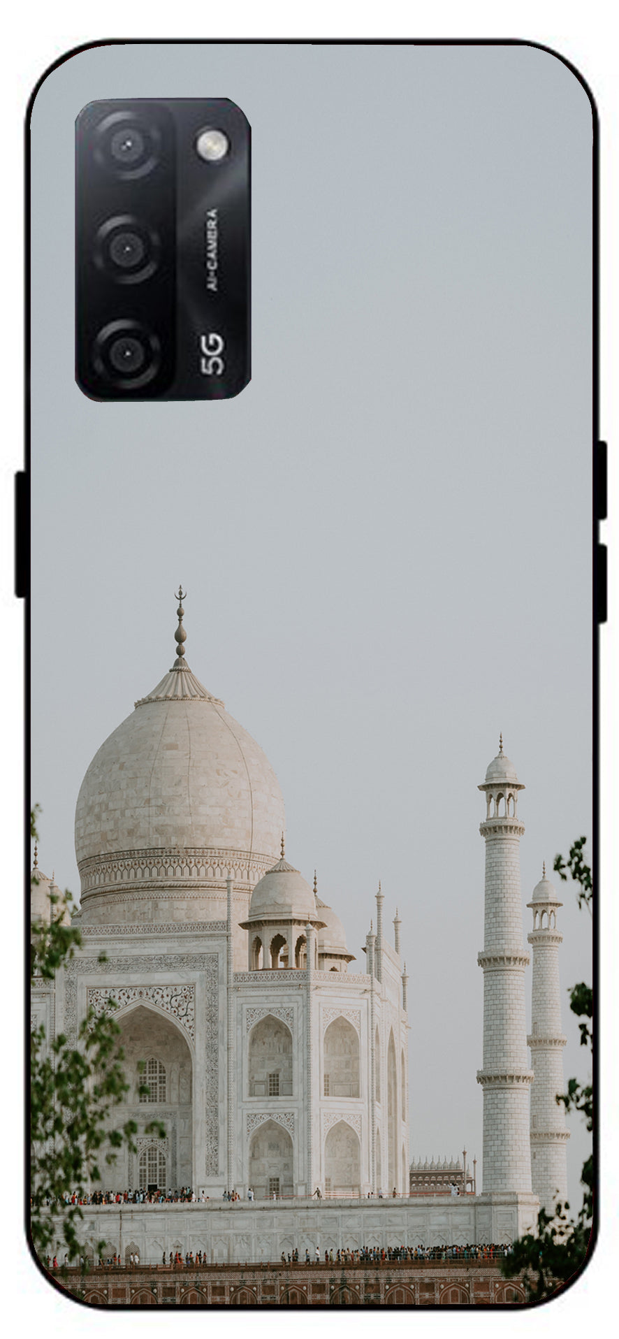 Taj Mahal Printed Unbreakable Metal Back Case Mobile Cover with 4 Side Protection and Soft TPU Sides for Oppo A53s 5G