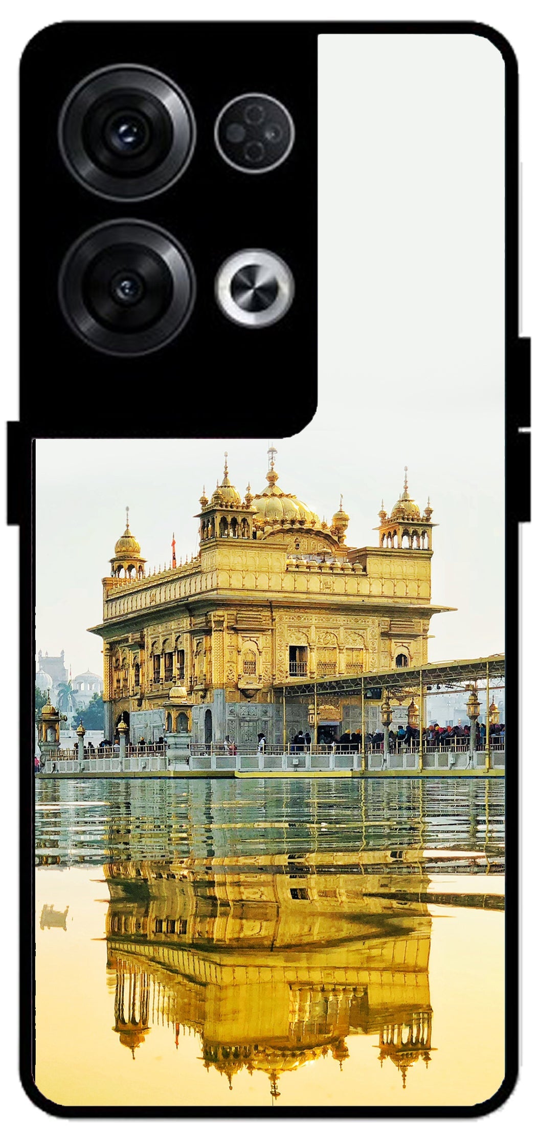 Golden Temple Gurudwara Printed Unbreakable Metal Back Case Mobile Cover with 4 Side Protection and Soft TPU Sides for Oppo Reno 8 Pro 5G 2D