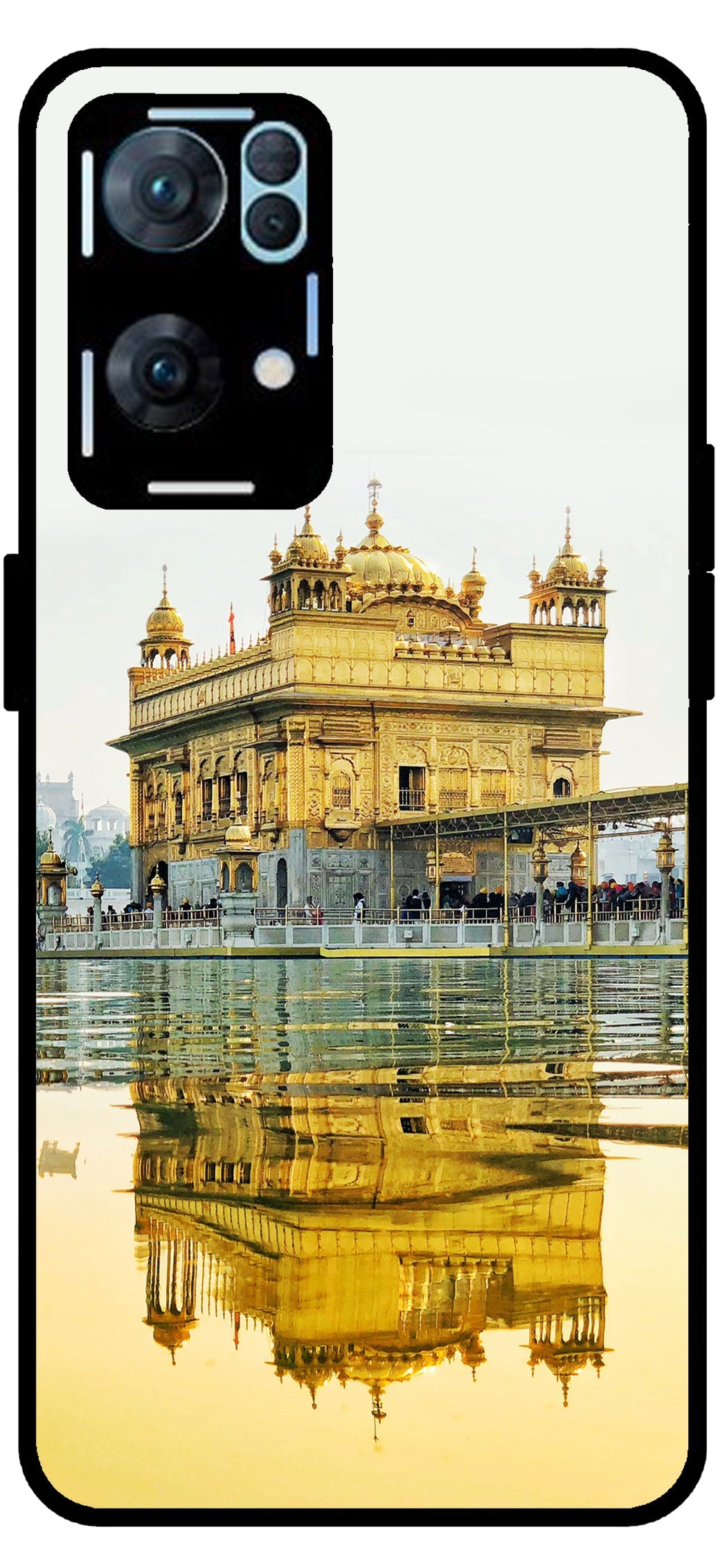 Golden Temple Gurudwara Printed Unbreakable Metal Back Case Mobile Cover with 4 Side Protection and Soft TPU Sides for Oppo Reno 7 Pro 5G