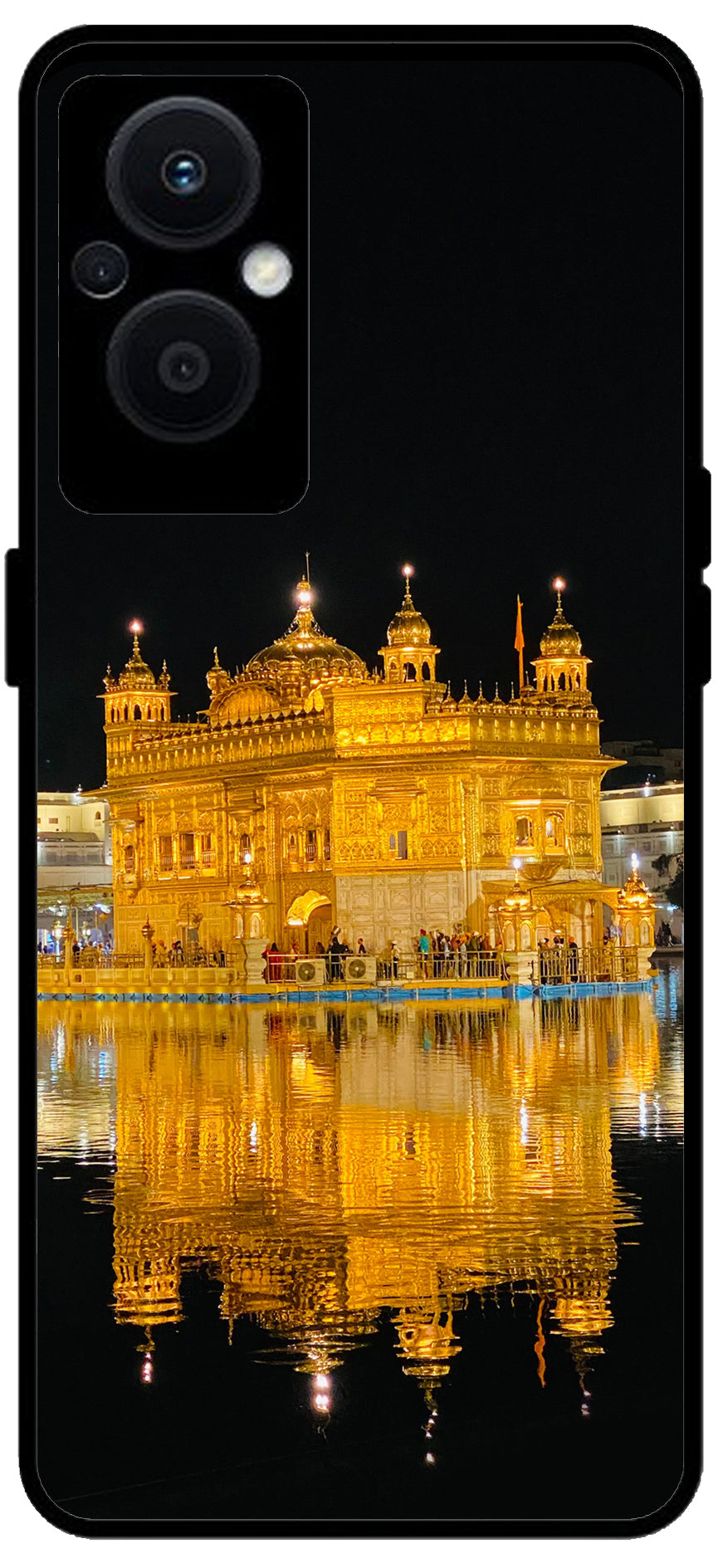 Golden Temple Night Printed Unbreakable Metal Back Case Mobile Cover with 4 Side Protection and Soft TPU Sides for OPPO F21 PRO 5G